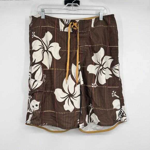 VTG Mens Billabong 36 Embroidered Board Shorts Swim Trunks Surf Floral Hawaiian - Picture 1 of 8